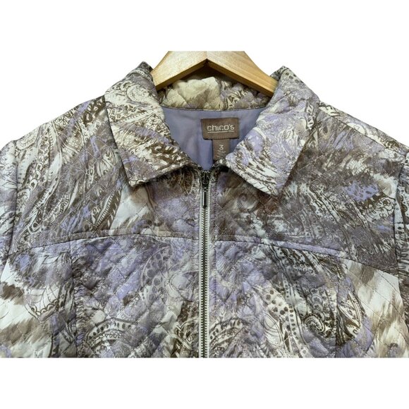 Chicos Womens Quilted Paisley Jacket Size 3 XL Purple Gray Shell Full Zip - Picture 3 of 13